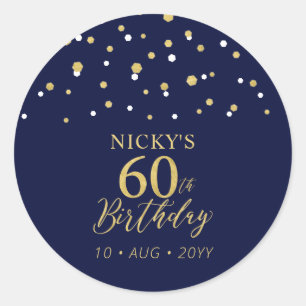 Gold Navy Blue Confetti 60th Birthday Party Favor Classic Round Sticker