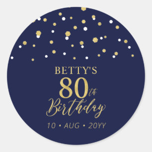 Gold Navy Blue Confetti 80th Birthday Party Favor Classic Round Sticker