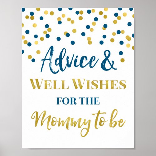 Gold Navy Blue Confetti Advice for Mom to be Sign