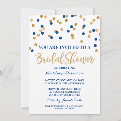 Gold Navy Blue Confetti Bridal Shower Invitation