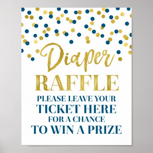 Gold Navy Blue Confetti Diaper Raffle Baby Shower Poster