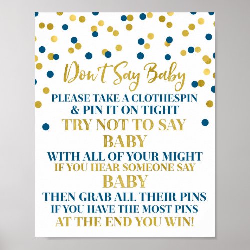 Gold Navy Blue Confetti Dont Say Baby Game Sign
