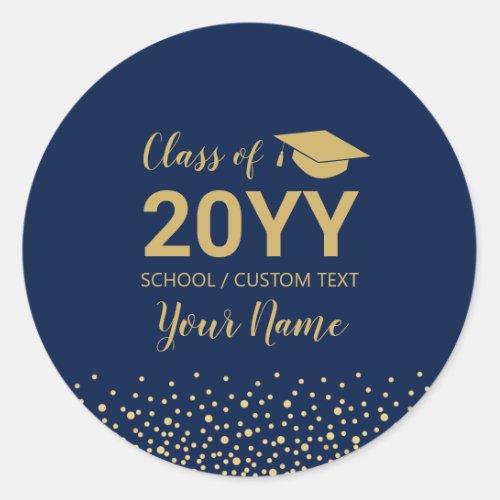 Gold  Navy Blue  Confetti Graduation Party Favor Classic Round Sticker