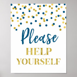 Gold Navy Blue Confetti Please Help Yourself Sign