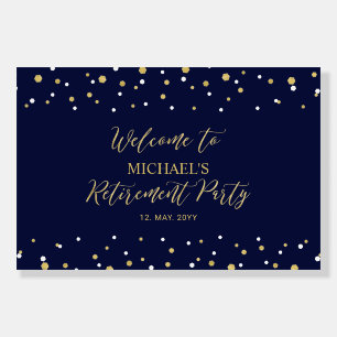 Gold & Navy Blue Confetti Retirement Party Welcome Foam Board