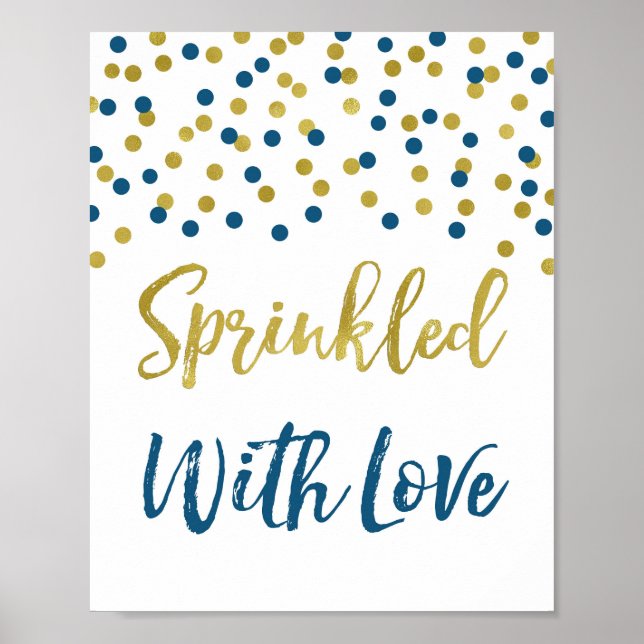 Gold Navy Blue Confetti Sprinkled with Love Sign (Front)