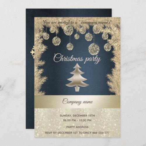 Gold navy blue corporate Christmas party Invitation