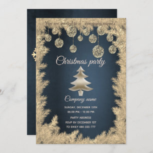 Gold navy blue corporate Christmas party Invitation