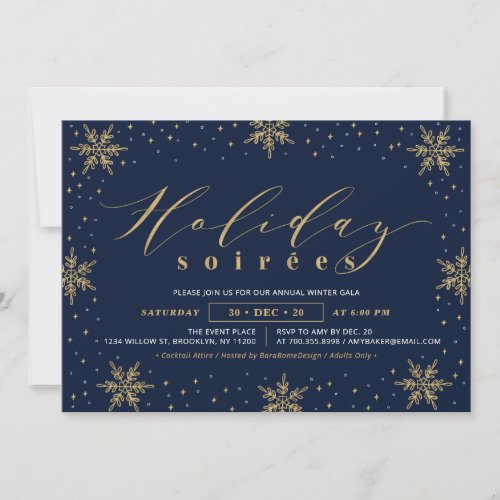 Gold  Navy Blue Corporate Holiday Soiree Party Invitation