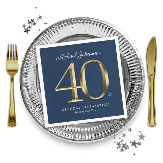 Gold Navy Blue Custom 40th Birthday Party Napkins (Gold Navy Blue Custom 40th Birthday Party Napkins)