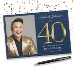 Gold Navy Blue Custom Photo 40th Birthday  Guest Book<br><div class="desc">Gold Navy Blue Custom Photo 40th Birthday Guest Book. Immerse yourself in the timeless allure of our Navy Blue and Gold Birthday Party Theme, where classic sophistication meets modern elegance. With its sleek navy blue backdrop adorned with opulent gold accents and a solid gold text design, this theme sets the...</div>