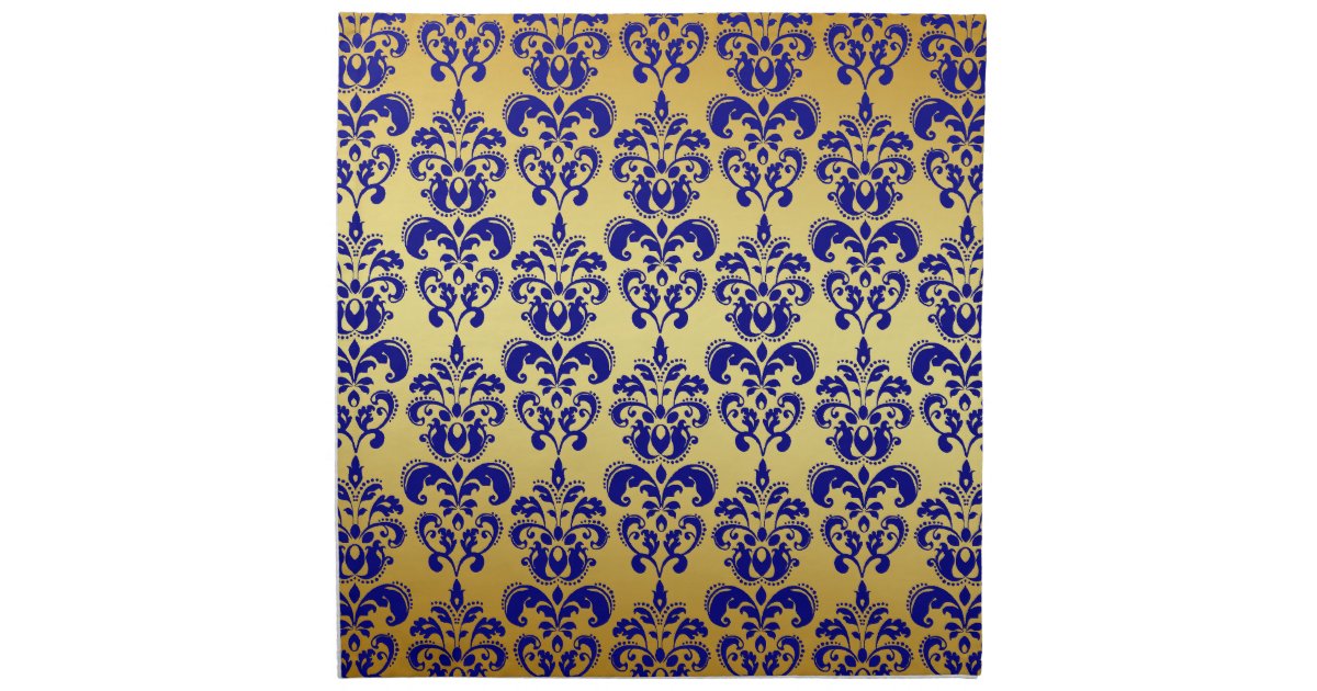 Gold, Navy Blue Damask Pattern 2 Cloth Napkin Zazzle