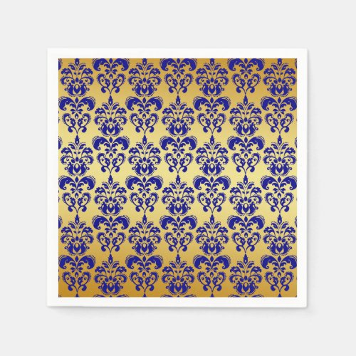 Gold Navy Blue Damask Pattern 2 Paper Napkins