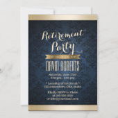 Gold & Navy Blue Damask Pattern Retirement Party Invitation | Zazzle