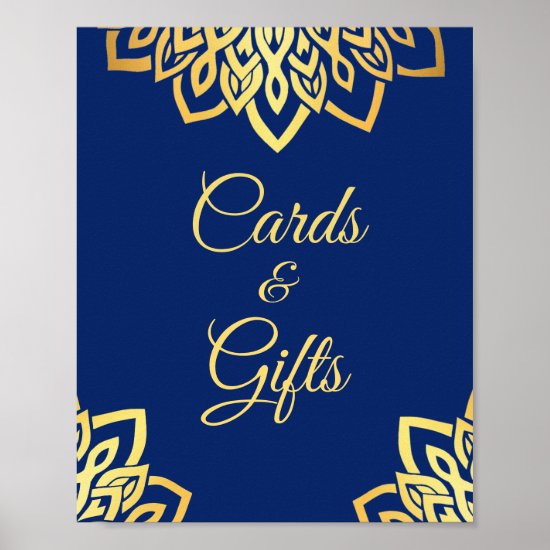 Gold Navy Blue Elegant Cards & Gifts Wedding Sign