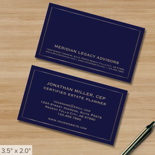 Gold Navy Blue Elegant Modern Professional Business Card
