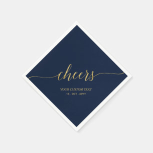 Gold & Navy Blue Elegant Stylish Lettering Cheers Napkins