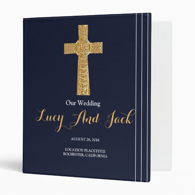 Gold navy blue elegant typography 3 ring binder (Front/Inside)