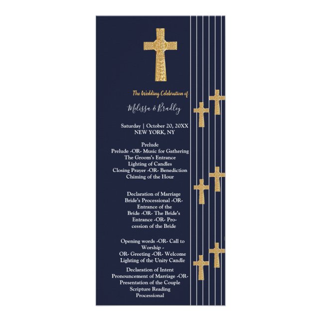 Gold navy blue elegant typography ceremony Program (Front)