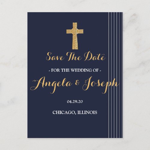 Gold navy blue elegant typography Save the Date Postcard