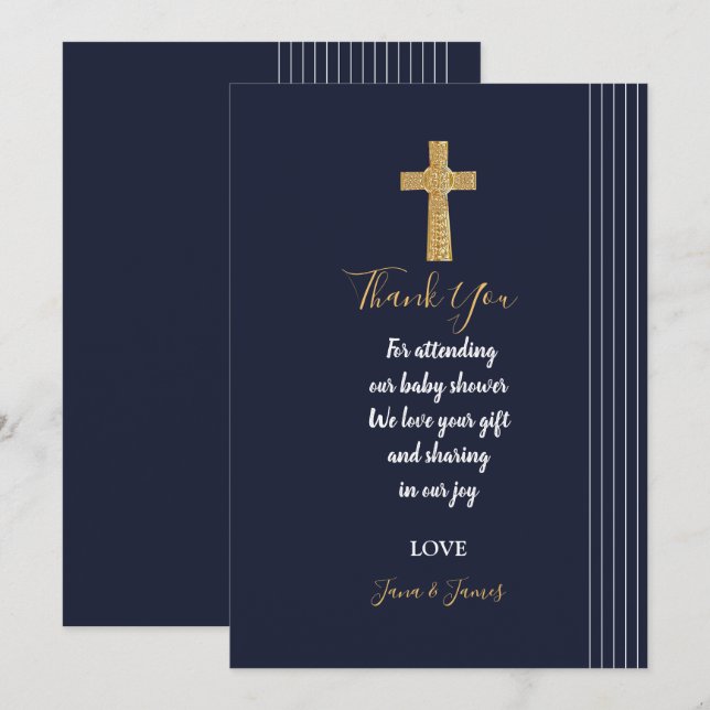 Gold navy blue elegant typography thank you invitation (Front/Back)