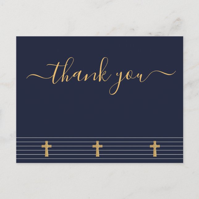 Gold navy blue elegant typography Thank you Postca Postcard (Front)