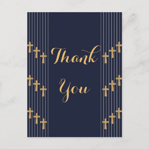 Gold navy blue elegant typography Thank you Postcard