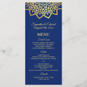 Gold Navy Blue Elegant Wedding Menu