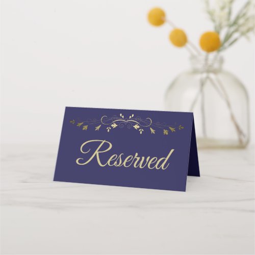 Gold  Navy Blue Elegant Wedding Reserved Place Card
