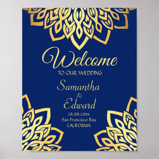 Gold Navy Blue Elegant Wedding Sign