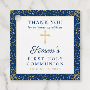 Gold Navy Blue First Holy Communion Thank You Favor Tags