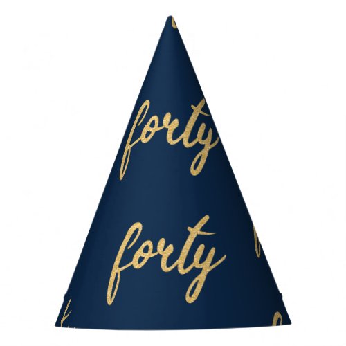 Gold Navy Blue Forty 40 Birthday Party Glitter Party Hat