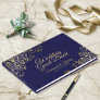 Gold & Navy Blue Frilly Filigree Elegant Wedding Guest Book