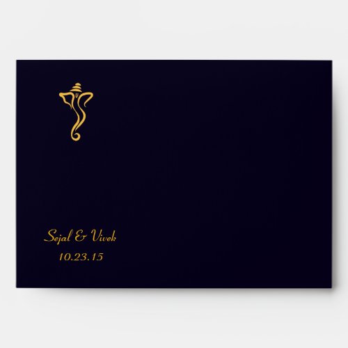 Gold Navy Blue Ganesh Hindu Indian Wedding Custom Envelope