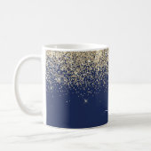 Gold Navy Blue Girly Glitter Sparkle Monogram Name Coffee Mug (Left)