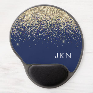 Gold Navy Blue Girly Glitter Sparkle Monogram Name Gel Mouse Pad