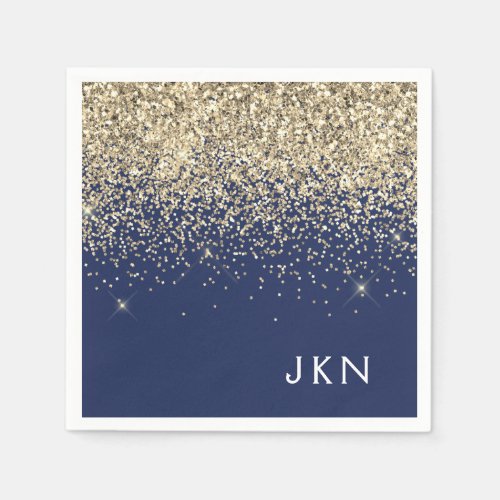 Gold Navy Blue Girly Glitter Sparkle Monogram Name Napkins