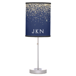 Gold Navy Blue Girly Glitter Sparkle Monogram Name Table Lamp