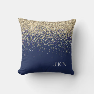 Gold Navy Blue Girly Glitter Sparkle Monogram Name Throw Pillow