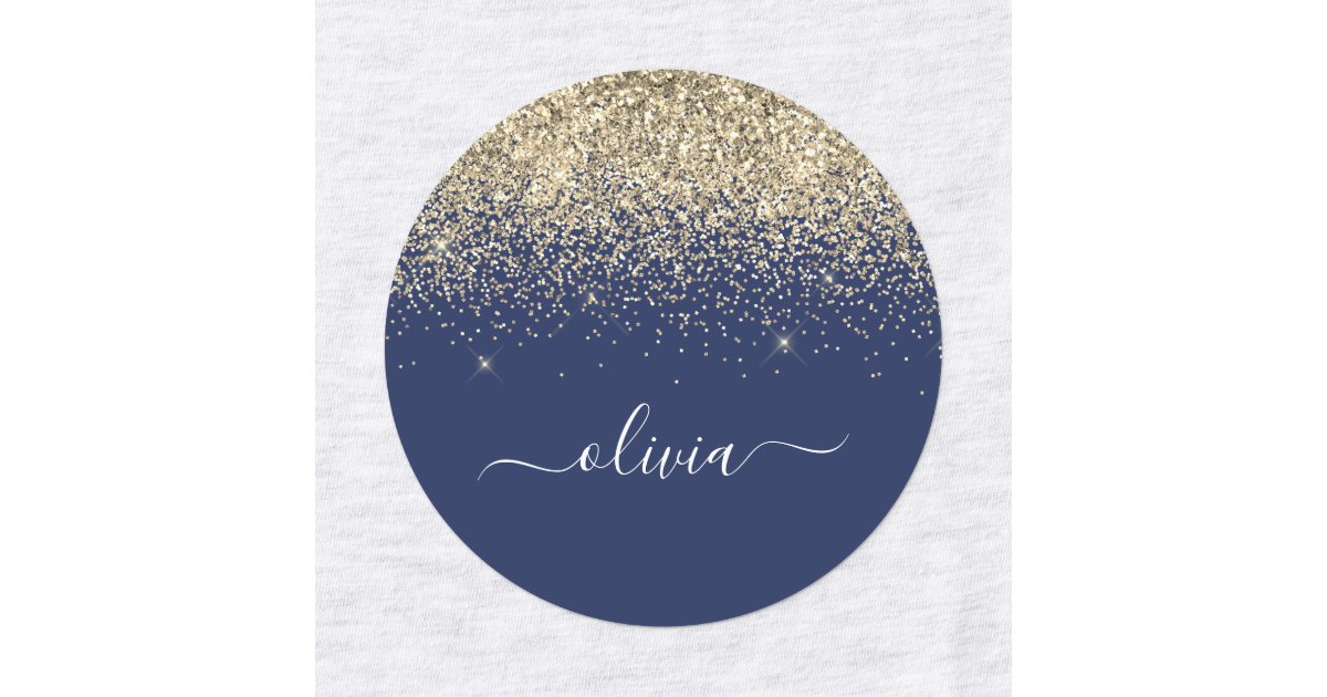 Gold Navy Blue Glitter Chic Monogram Name Labels | Zazzle