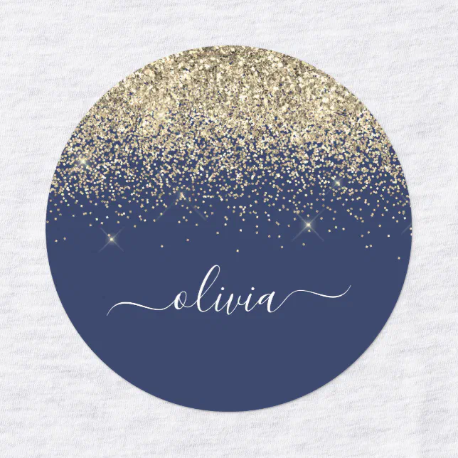 Gold Navy Blue Glitter Chic Monogram Name Labels | Zazzle
