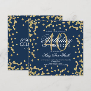 Gold Navy Blue Glitter Confetti 40th Birthday Invitation