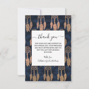 Gold Navy Blue Glitter Ikat Dream Catcher Pattern Thank You Card