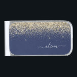Gold Navy Blue Glitter Metal Monogram Name Silver Finish Money Clip<br><div class="desc">Gold and Navy Blue Sparkle Glitter Brushed Metal Monogram Name Money Clip. This makes the perfect graduation,  sweet 16 birthday,  wedding,  bridal shower,  anniversary,  baby shower or bachelorette party gift for someone that loves glam luxury and chic styles.</div>