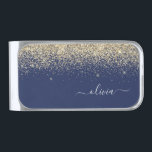 Gold Navy Blue Glitter Metal Monogram Name Silver Finish Money Clip<br><div class="desc">Gold and Navy Blue Sparkle Glitter Brushed Metal Monogram Name Money Clip. This makes the perfect graduation,  sweet 16 birthday,  wedding,  bridal shower,  anniversary,  baby shower or bachelorette party gift for someone that loves glam luxury and chic styles.</div>