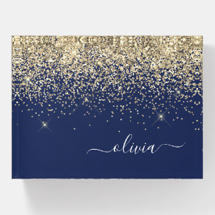 Gold Navy Blue Glitter Metallic Monogram Name Paperweight