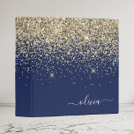 Gold Navy Blue Glitter Script Monogram Girly Name 3 Ring Binder<br><div class="desc">Gold and Navy Blue Sparkle Glitter Script Monogram Name Binder. This makes the perfect sweet 16 birthday,  wedding,  bridal shower,  anniversary,  baby shower or bachelorette party gift for someone that loves glam luxury and chic styles.</div>