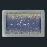 Gold Navy Blue Glitter Script Monogram Girly Name Belt Buckle<br><div class="desc">Navy Blue and Gold Sparkle Glitter Script Monogram Name Belt Buckle. This makes the perfect graduation,  sweet 16 16th,  18th,  21st,  30th,  40th,  50th,  60th,  70th,  80th,  90th,  100th birthday,  wedding,  bridal shower,  anniversary,  baby shower or bachelorette party gift for someone that loves glam luxury and chic styles.</div>