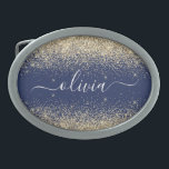 Gold Navy Blue Glitter Script Monogram Girly Name Belt Buckle<br><div class="desc">Navy Blue and Gold Sparkle Glitter Script Monogram Name Belt Buckle. This makes the perfect graduation,  sweet 16 16th,  18th,  21st,  30th,  40th,  50th,  60th,  70th,  80th,  90th,  100th birthday,  wedding,  bridal shower,  anniversary,  baby shower or bachelorette party gift for someone that loves glam luxury and chic styles.</div>