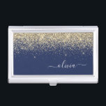 Gold Navy Blue Glitter Script Monogram Girly Name Business Card Case<br><div class="desc">Navy Blue and Gold Sparkle Glitter Script Monogram Name Business Card Holder. This makes the perfect sweet 16 birthday,  wedding,  bridal shower,  anniversary,  baby shower or bachelorette party gift for someone that loves glam luxury and chic styles.</div>